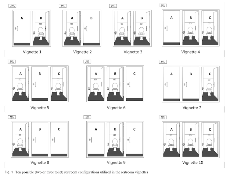 A number of vignettes showing different toilet configurations.